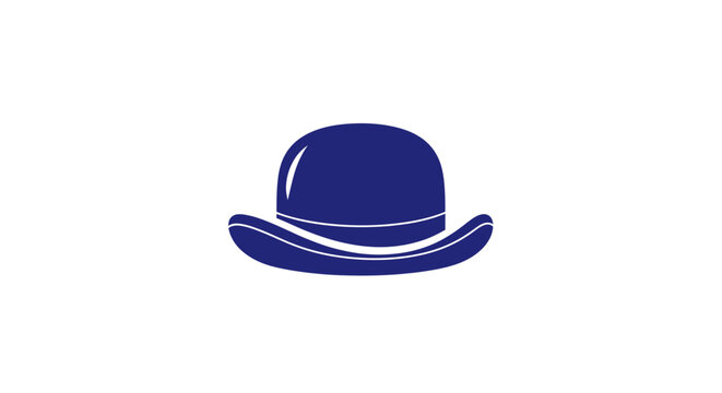 Blue Bowler Hat Icon Vector Illustration, Classic Style Headwear Graphic