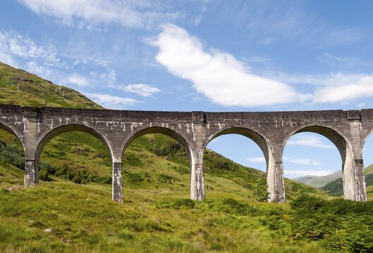 Glenfinnan Viaduct, arched railway bridge on West Highland Line, Lochaber, Scotland, United Kingdom