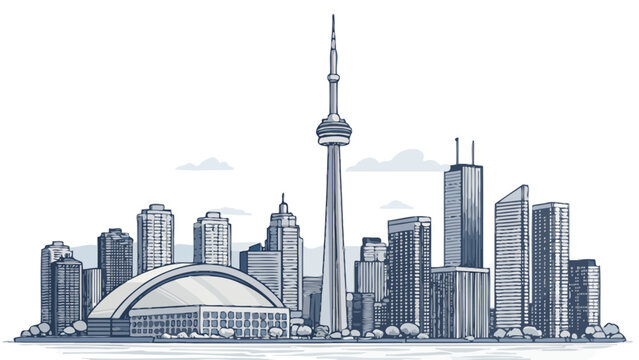 Toronto skyline with cn tower and rogers centre illustration