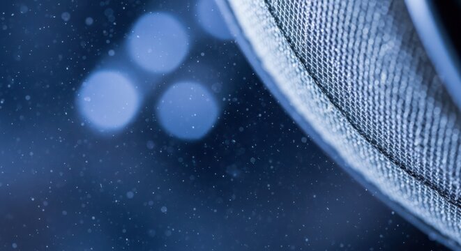 Detailed macro view of a futuristic space station module against a deep space backdrop, showcasing intricate technology and cosmic wonder.