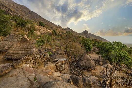 Tradtional build huts of the Otuho or Lutoko tribe in a village in the Imatong mountains, Eastern Equatoria, South Sudan