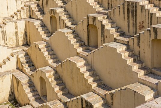 Staircases of Panna Meena ka Kund stepwell, Amber near Jaipur, Rajasthan, India