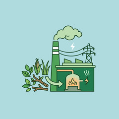 Naklejka premium A green power plant converts organic biomass into clean electricity