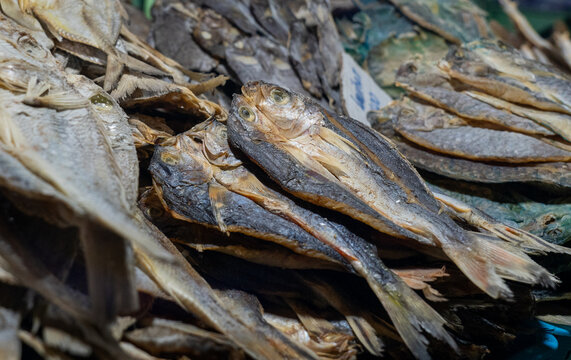 Macro close up of traditional Filipino tuyo dried salted fish