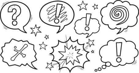 Fototapeta premium Collection of hand drawn speech and thought bubbles in black and white communication