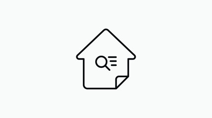 Naklejka premium Minimalist Property Listing Icon – A Searchable House Outline with Document Details
