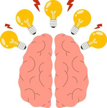 Brain with Light Bulb Ideas Illustration