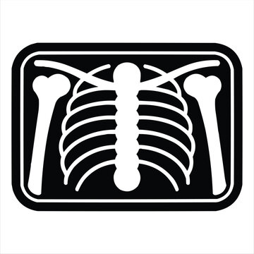 Human rib cage and arm bones X-ray silhouette, medical diagnostic icon, simple black and white vector.