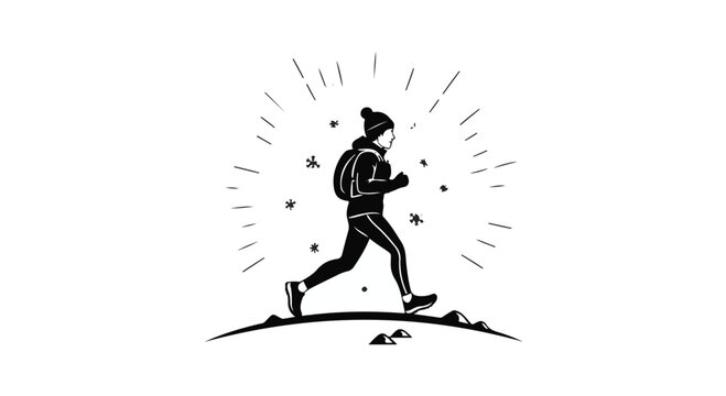Hiker running across a rugged horizon line embodies the spirit of outdoor adventure and endurance sports while capturing the energetic movement of an athlete exploring the wild landscape.