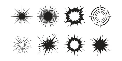 Set of black comic style explosion blast and sparkle vector icons © md