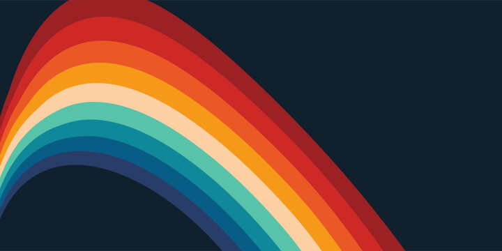 Abstract colorful 70s background vector. Vintage retro style wallpaper with lines, rainbow wavy stripes. 1970 color illustration design suitable for poster, banner, decorative, wall art.