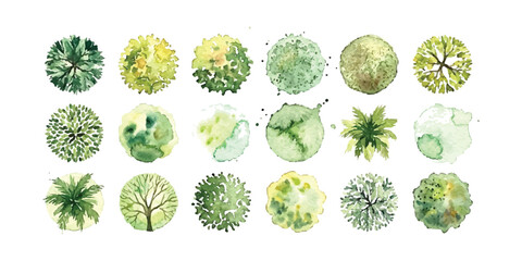 Set of top view tree symbols for landscape architecture design plans © md