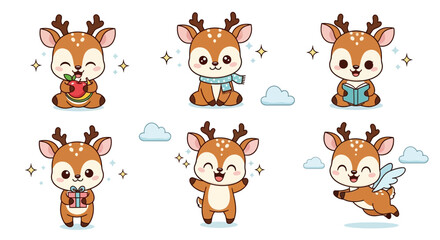 Fototapeta premium Cute Baby Deer Cartoon Character Set, Adorable Woodland Animal Poses