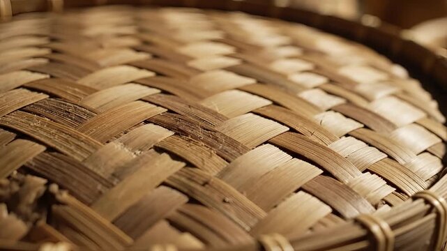 Closeup view of a woven bamboo basket texture natural material pattern.