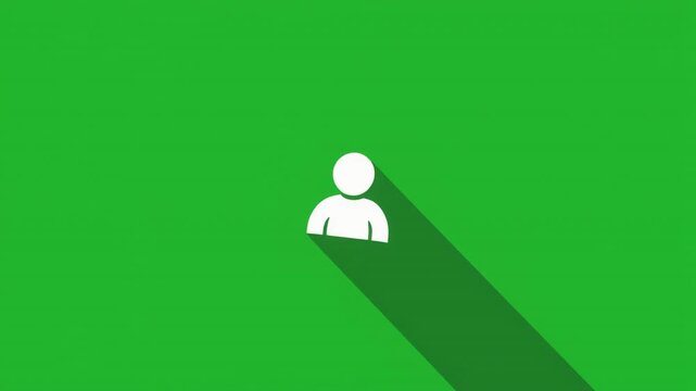 Minimalist person icon with long shadow on a vibrant green background animation