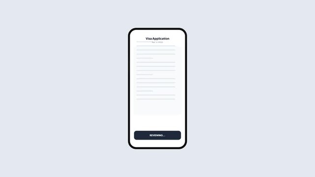 Title: Visa Application Document Review Process and Approved Status Stamp on Mobile Phone Screen Animation
