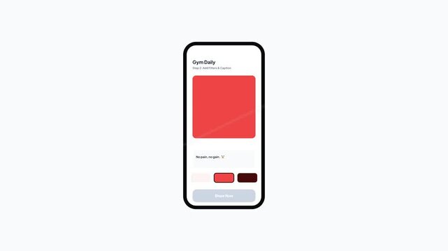 Mobile Social Media Fitness App UI UX Design Animation of Creating Publishing and Sharing New Workout Post Status on Mobile Device