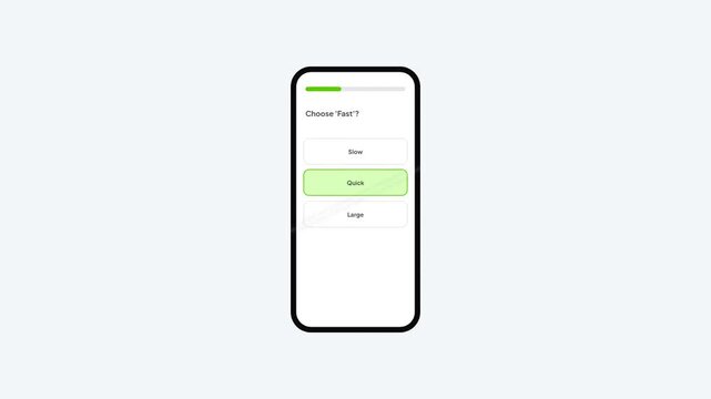 Language learning mobile application interface displaying multiple choice quiz for english vocabulary vector animation