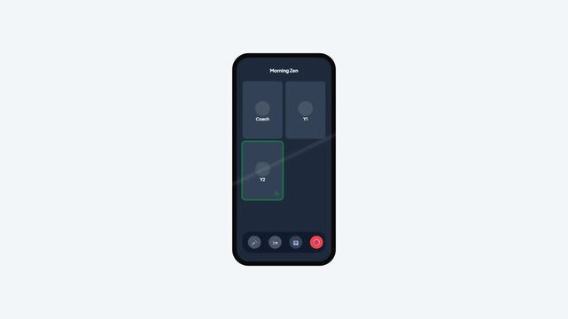 Mobile App UI Concept Animation for Online Yoga Class Group Video Session with Active Speaker Indicator Border Template