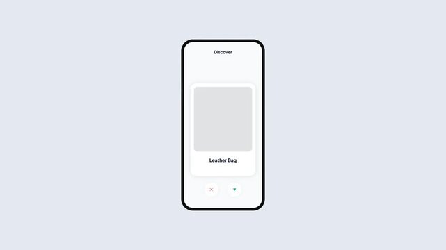 Mobile App UI Concept of Retail Product Discovery Interface Featuring Swipe Gesture to Pass Smart Watch and Air Buds Items in Clean Minimalist Design