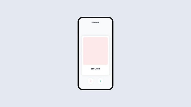 Mobile App UI Concept of News Feed Discovery Interface Featuring Swipe Gesture to Ignore Global Tech and Space Topics in Clean Minimalist Design