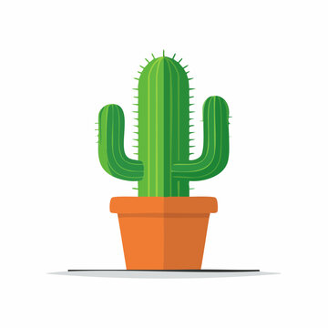 Green cactus in a terracotta pot, flat design illustration