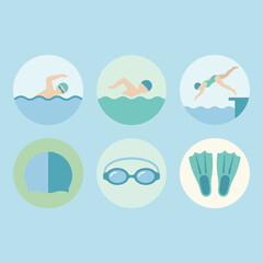 A collection of flat icons representing various swimming activities © Khadija