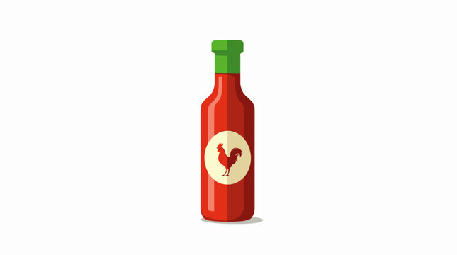 Red bottle of hot sauce with rooster label.