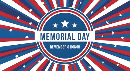 Fototapeta premium Memorial day background with red, white and blue sunburst and stars