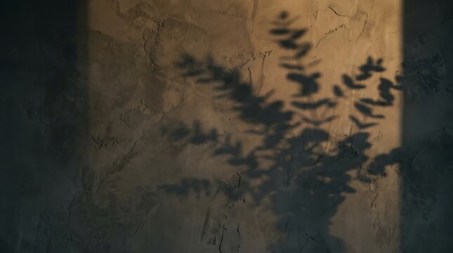 Minimalist plant shadow texture on grey cement background