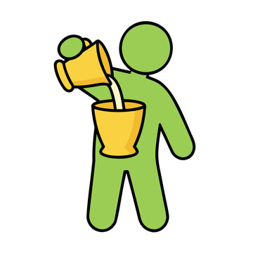Person pouring a liquid from one cup into another, performing a self serving act