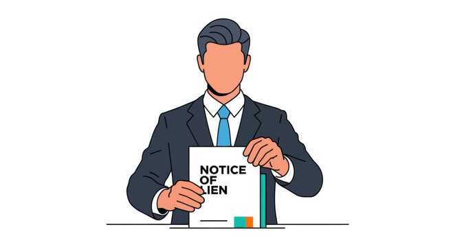 Businessman holding notice of lien document, legal concept, debt collection, financial problem