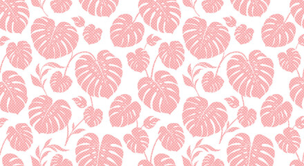 Tropical Monstera leaf pattern, elegant pink botanical foliage vector, exotic plant seamless repeat for fashion and decor, trendy summer nature illustration isolated on White Background © Ambreen