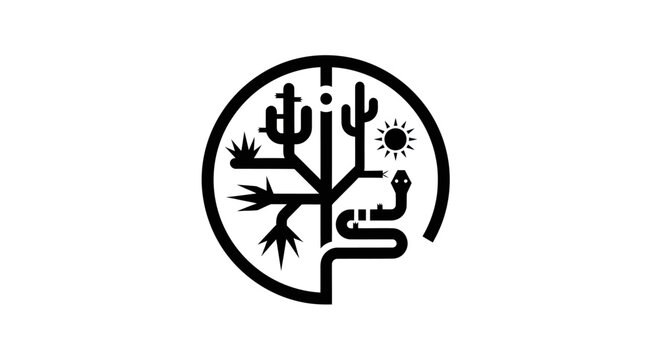 Desert Life Symbol: Cactus, Snake, Sun, Moon, Roots, Plants