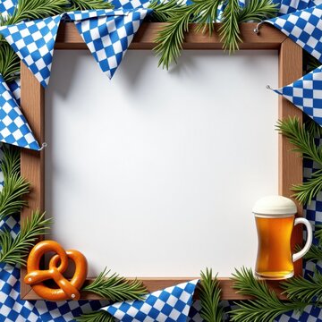 Oktoberfest Celebration Frame with Beer and Pretzel Decorations