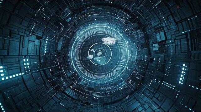Advanced Space Monitoring Display With Floating Asteroid Objects