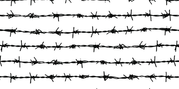 Black and white barbed wire pattern with horizontal lines