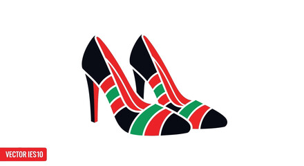 Obraz premium Elegant High Heel Shoes with Red, Green, and Black Stripes