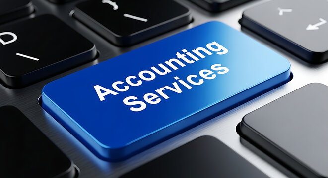Professional Accounting Services Label on a Blue 3D Keyboard Button Concept for Corporate Financial Management Tax Auditing and Digital Bookkeeping Solutions on Computer Keypad Interface