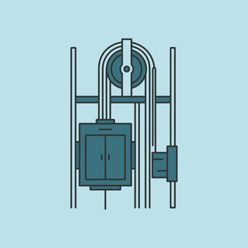 A flat vector illustration of a mechanical elevator pulley system