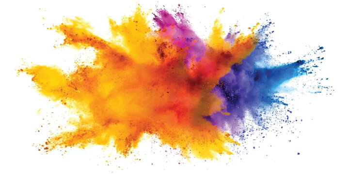 Bright colorful paint splash explosion with vibrant yellow orange and blue liquid ink particles
