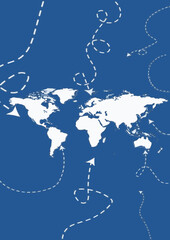 World Map with Air Travel Routes and Dotted Flight Paths Illustration © Abdul Rahim
