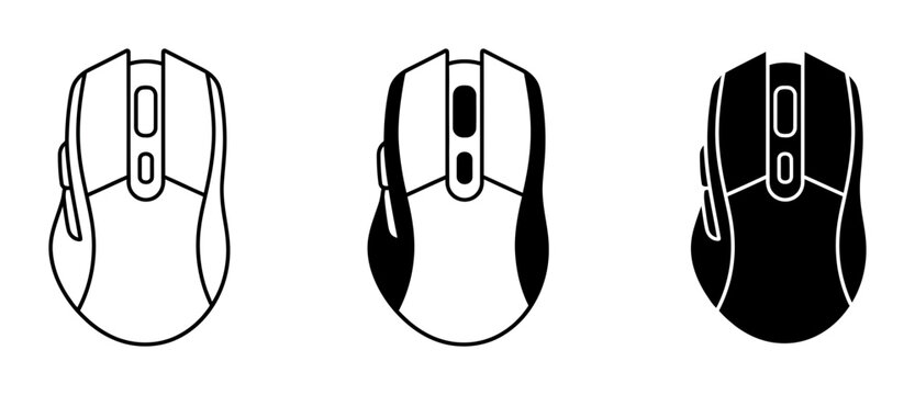 Computer Mouse Icons Outline and Silhouette, for UI and Web Interface Design