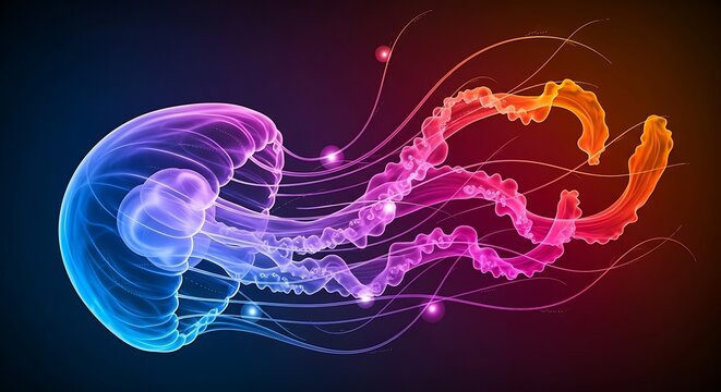 Vibrant jellyfish neon colorful ocean creature.