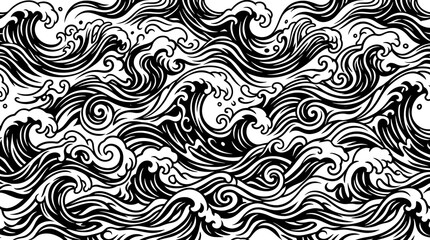 Obraz premium Endless Flowing Waters Dynamic Hand-Drawn Ocean Waves Pattern for Nautical and Coastal Designs