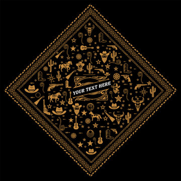 Western bandana pattern with cowboy elements and central text placeholder