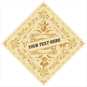 Western style bandana design with cowboy elements and text placeholder