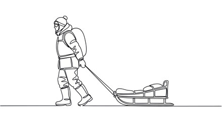 Arctic Explorer Pulling Sled, Minimalist Line Art © dasha