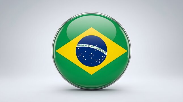 Glossy 3d button with the national flag of brazil