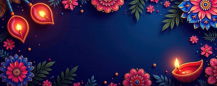 Happy Diwali vector art Abstract patterns with glowing lamps and intricate designs , rangoli, India